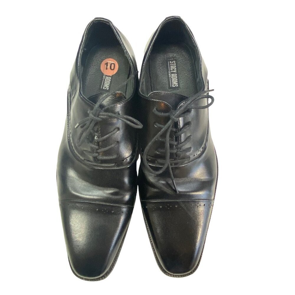 STACY ADAMS Men Oxford Shoes Abbott Cap Toe Size 10 Black Business Casual